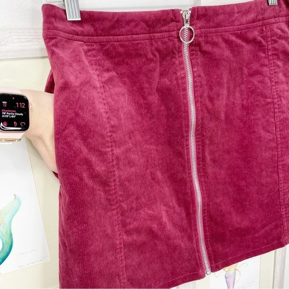 LUCCA Burgundy Corduroy Zip Up Mini Skirt Size Large